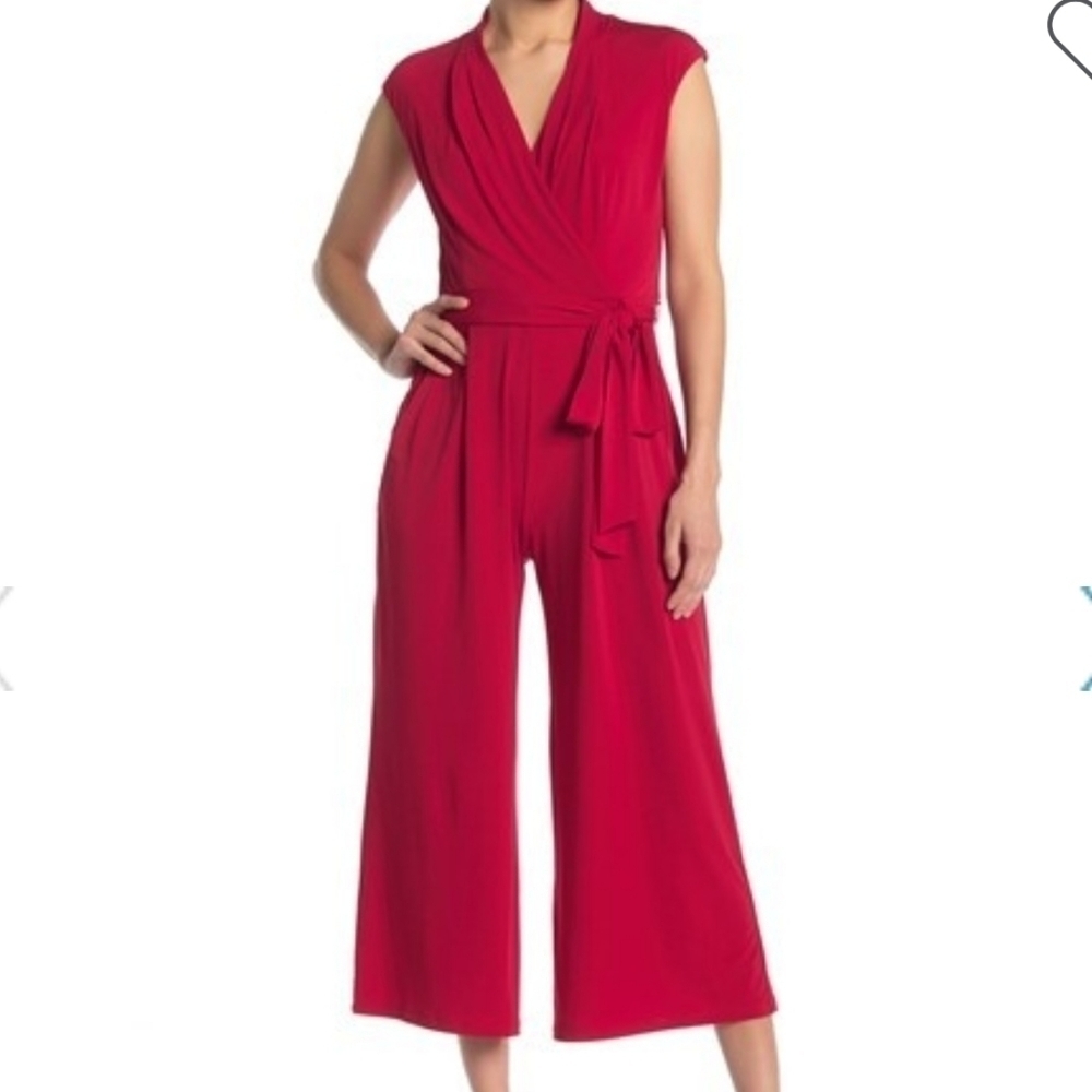 𝅺london Times Cranberry Faux Wrap Wide Leg